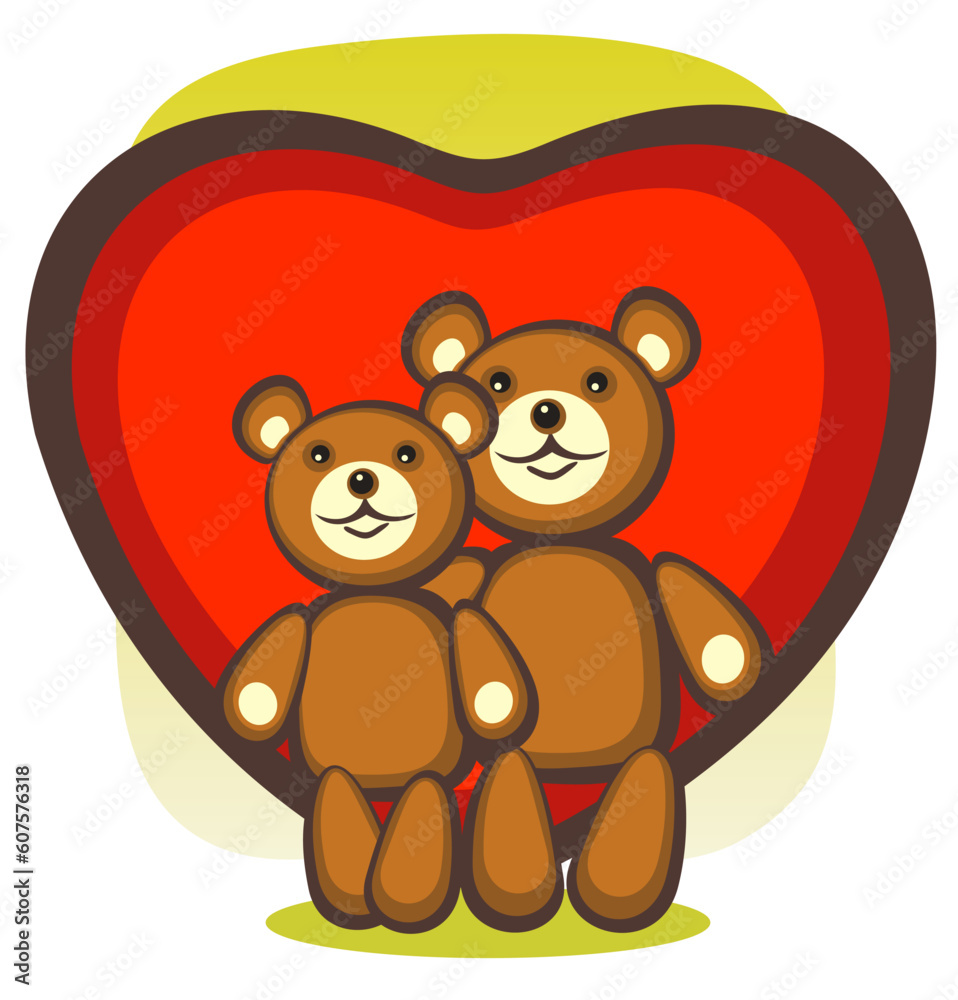 Two bears and heart on a green background. Two bears and heart on a green background.