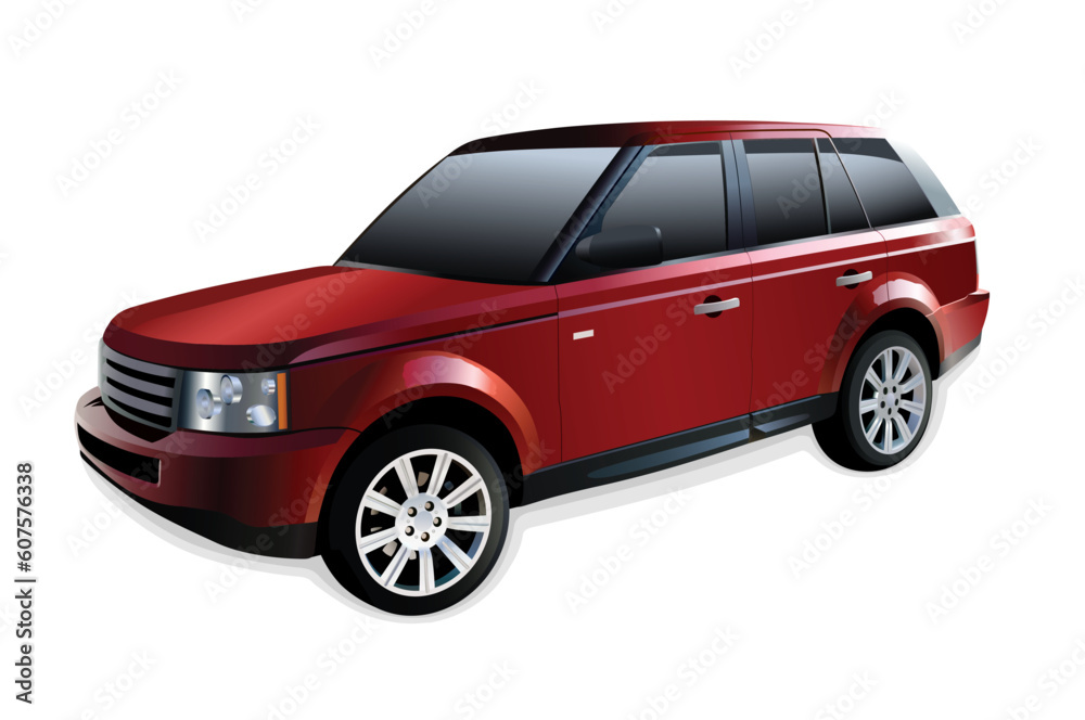 Red off-road vehicle isolated on white with shadow