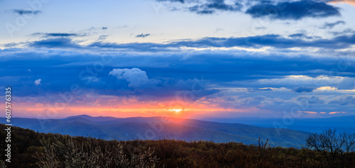 Panorama Sunset over Blue Ridge Mountains with heavy clouds © Mark Eichenberger