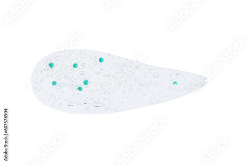 smears and drops of transparent gel with blue granules. On a blank background. PNG © MM