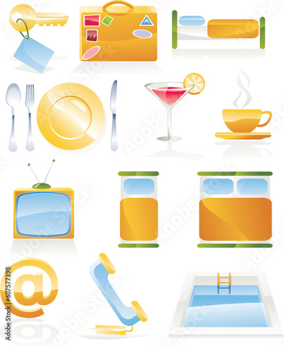 Hotel, motel service icon set