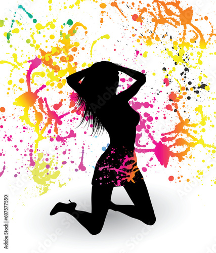 Silhouette of a sexy female on a grunge splatter background