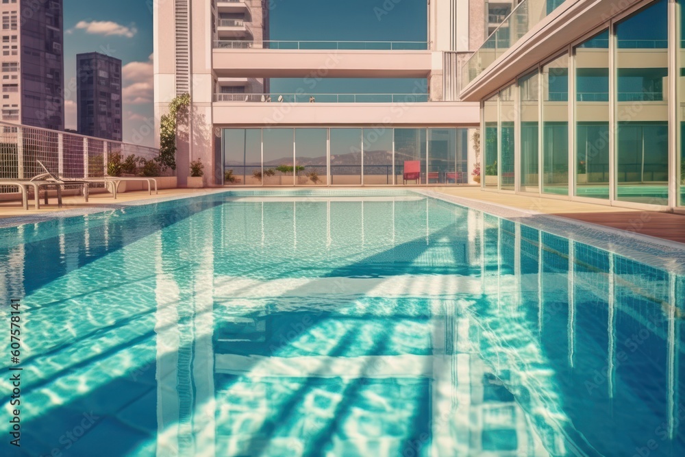 Fototapeta premium stock photo of swimming pool on the apartment urban view photography Generative AI
