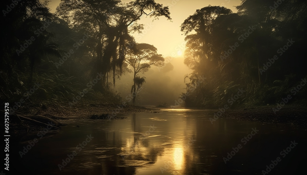 Tranquil scene tree, water generated by AI Tranquil scene tree, water generated by AI