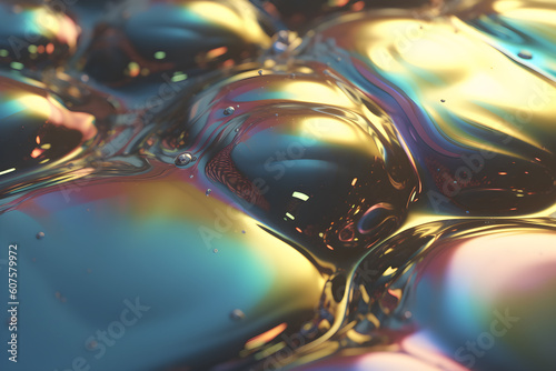 abstract Metallic Iridescent Holographic  liquid bubbly background, generative ai