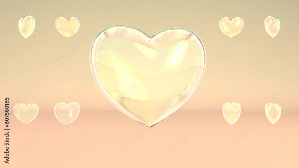 Beautiful Shiny Glass Hearts Transparent 3D Shapes Beating Spinning - 4K Seamless VJ Loop Motion Background Animation