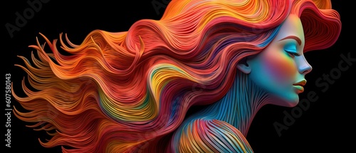 woman in rainbow colored hair  luminous palette  oil paintings  glowwave artwork