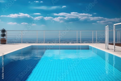 stock photo of swimming pool on the roof top apartment photography Generative AI