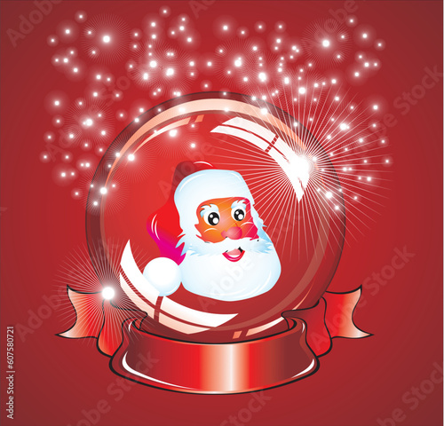 An amazing cristal snow globe with lights reflection and santa inside