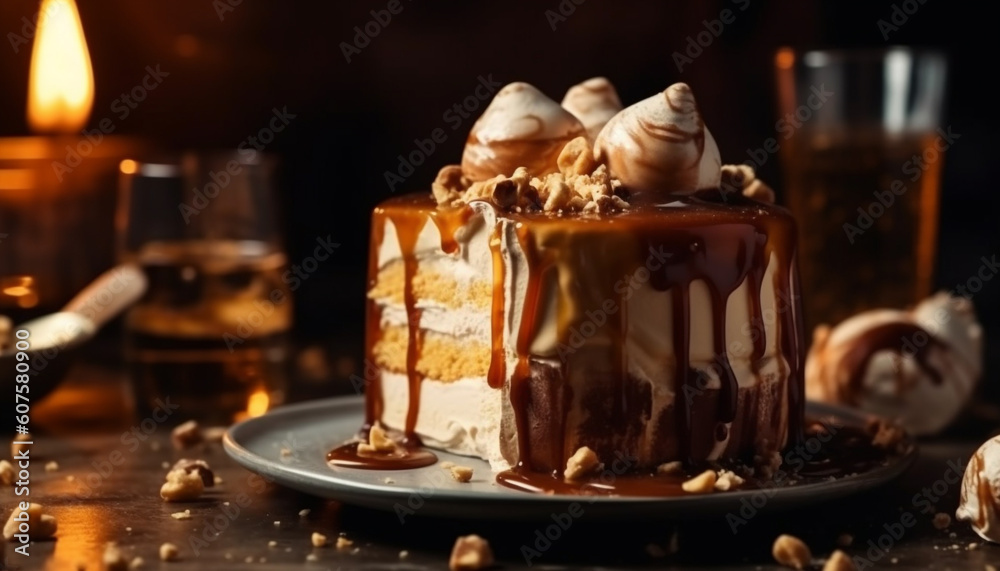 Obraz premium Foreground focus on fresh baked chocolate pastry generated by AI