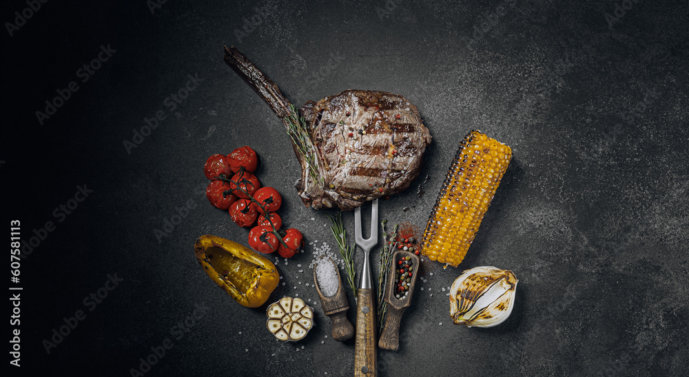 barbeque steak on a black slate board barbeque steak on a black slate board