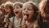Smiling children holding ice cream, enjoying summer generated by AI