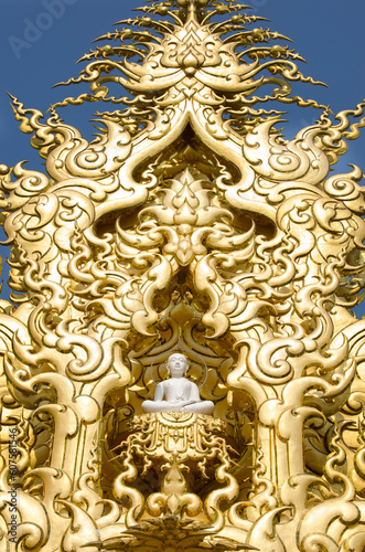 Detailed golden Buddha statue, with frame in White Temple. Thailand Chiang Rai - Wat Rong Khun © Diego