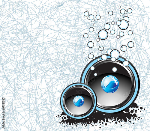 Abstract underwater background with speakers and bubbles