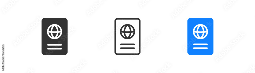 Passport icon on light background. Visa symbol. Document, arrival, travelling, immigration, citizenship. Outline, flat and colored style. Flat design. Vector illustration.