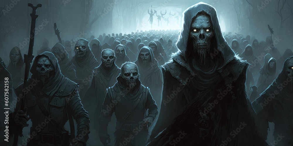 An army of undead apocalypse horror monster dark theme fantasy. Generative AI AIG16. - obrazy, fototapety, plakaty 