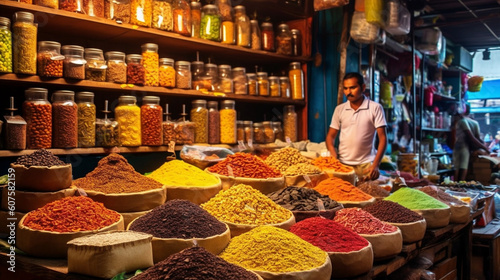 A vibrant marketplace filled with stalls selling fragrant spices Generative AI