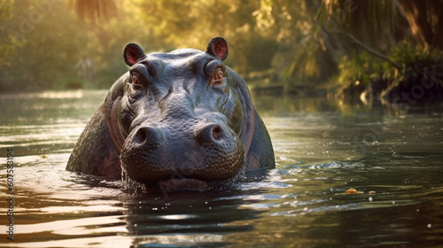 picture of an hippopotamus in river
