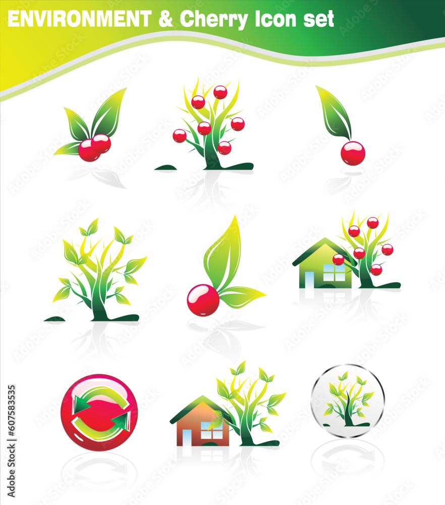 Environment - cherry Icons and stylish cherry tree