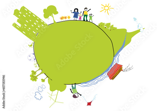 beautiful little earth with various landscapes and people