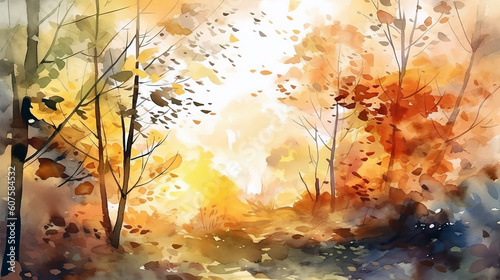 autumn in the forest , watercolor , generative ai © Yulia