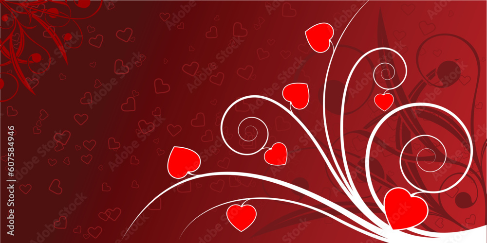 Abstract valentine card with hearts and flowers
