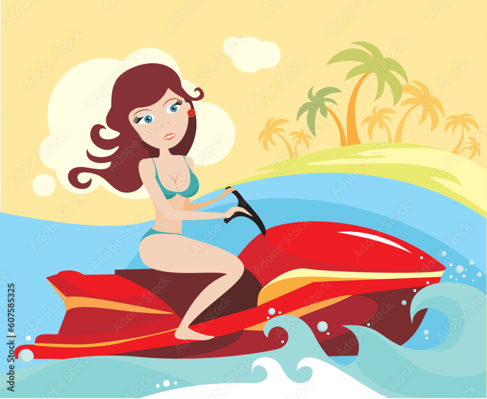 vector illustration of a girl on a waverunner vector illustration of a girl on a waverunner