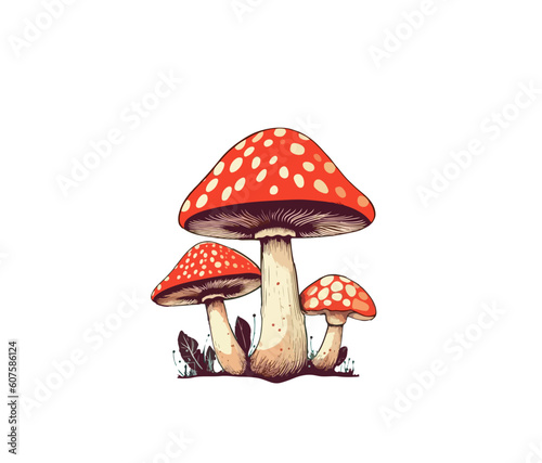 Vector illustration of poisonous cartoon mushrooms isolated on white background