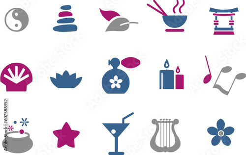 Vector icons pack - Blue-Fuchsia Series, zen collection