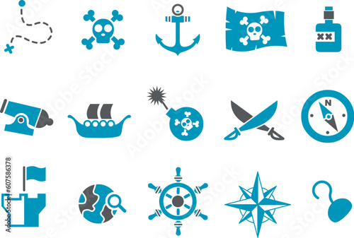 Vector icons pack - Blue Series, pirate collection