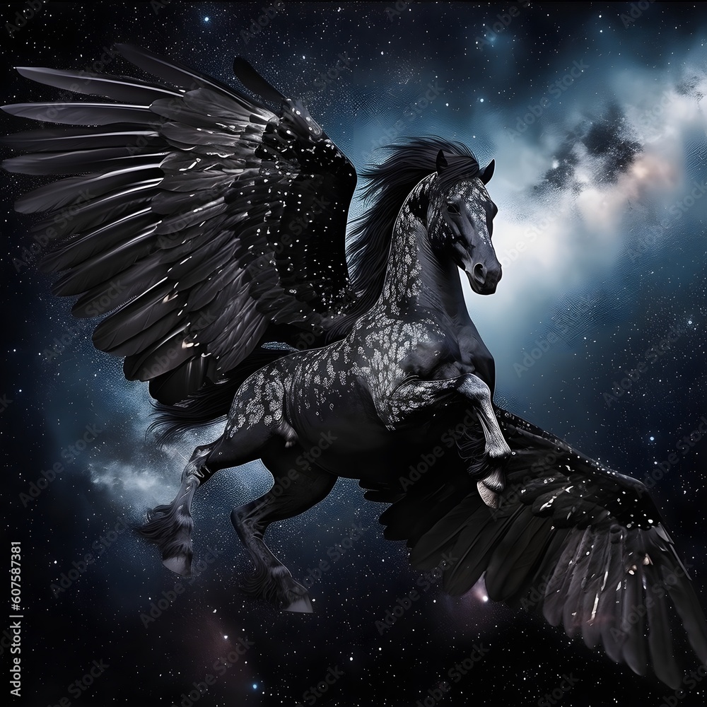 Obraz premium horse with wings on the background of the starry sky