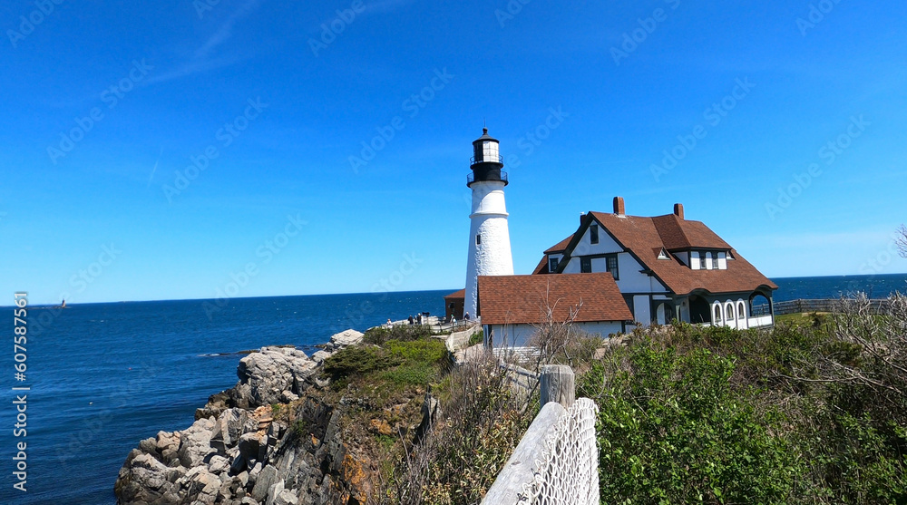 Portland Head Lighthouse near Portland, Maine on sunny day