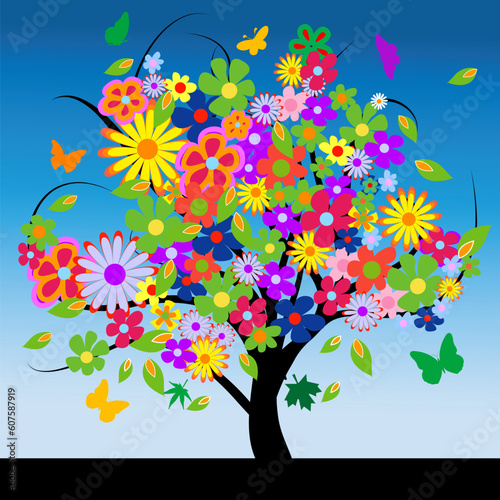 Abstract tree with flowers vector illustration