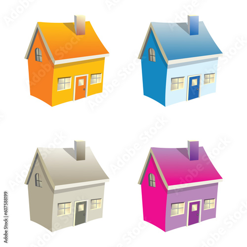 Small vector houses on white background