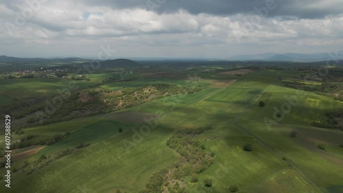 Aerial view of hilly landscape near Taxiarchis, Western Macedonia, Greece. photo