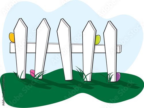 Picket fence with Easter eggs hiding