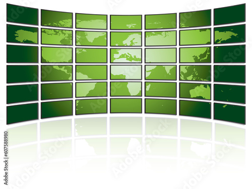 Tv wall with world map and shadows.  Please check my portfolio for more map illustrations.