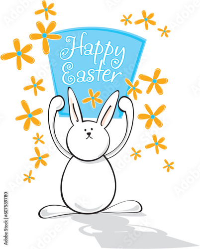Bunny holding sign with Happy Easter message. Or use your own text in sign area -More Easter Vectors In Portfolio