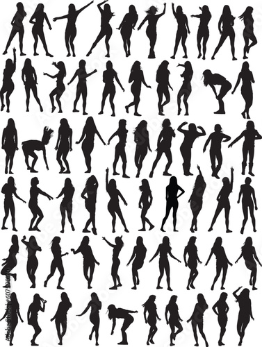 Big collection of Dancing woman. Sixty vector silhouettes
