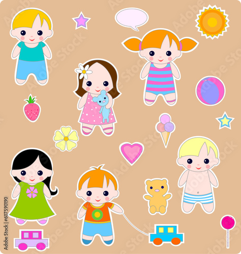 Beautiful set of children and toys. All images are separated