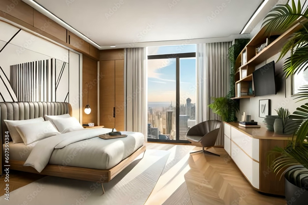 Double bedroom, art deco-style interior design Double bedroom, art deco-style interior design