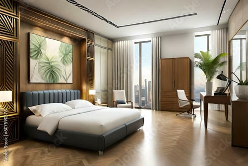 Double bedroom  art deco-style interior design 