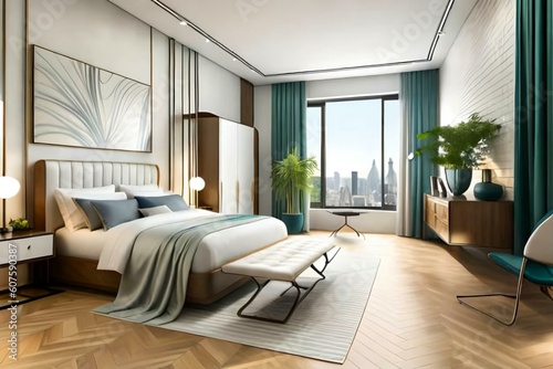 Double bedroom  art deco-style interior design 