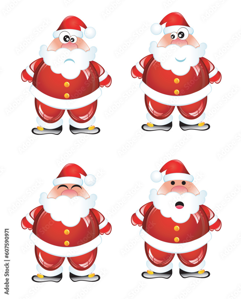 Funny Santa Humor Glossy icon set with various face expression