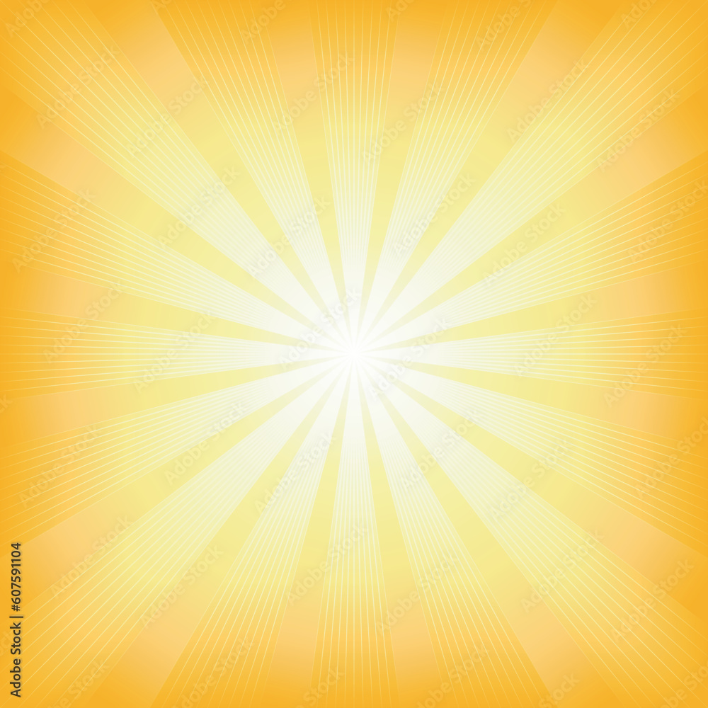 Square centered light burst from white to orange. Use of 6 global colors, blends, linear and radial gradients, clipping mask. Square centered light burst from white to orange. Use of 6 global colors, blends, linear and radial gradients, clipping mask.