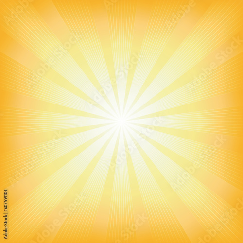 Square centered light burst from white to orange. Use of 6 global colors, blends, linear and radial gradients, clipping mask.