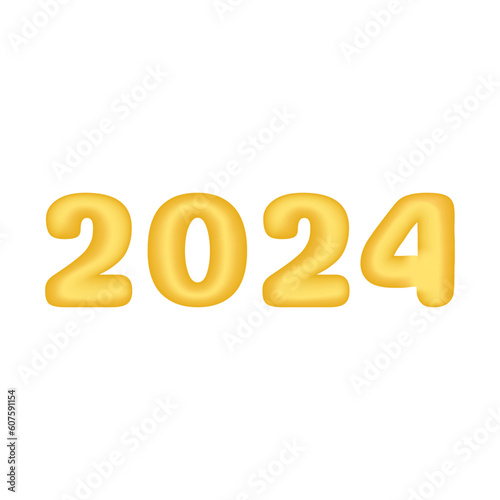 2024 3D digits vector. Golden number 2024 isolated on white background. Trendy 3 D element for New Year designs