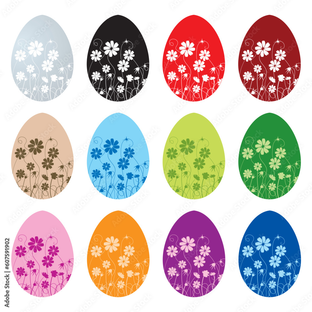Collection of decorated flowers easter eggs Collection of decorated flowers easter eggs