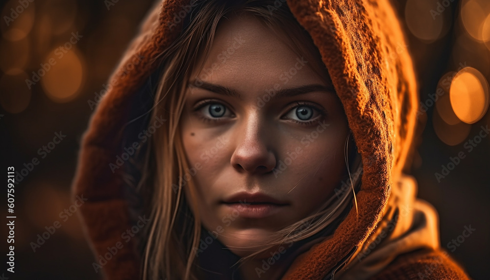 Young woman smiling in winter fashion outdoors generated by AI Young woman smiling in winter fashion outdoors generated by AI