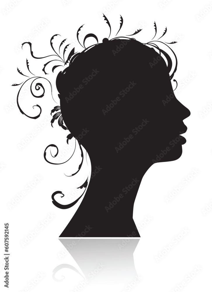 Beautiful woman, head silhouette for your design